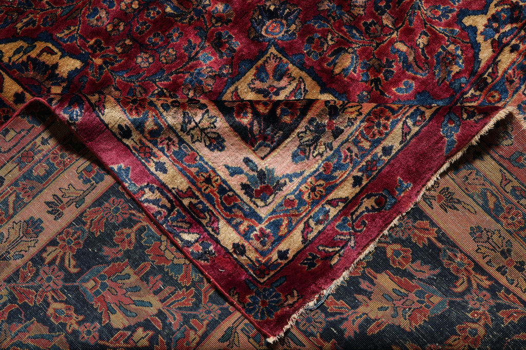 12.7 x 19.5 Genuine Antique Persian Rug Burgundy Blue 1930's #PIX-231