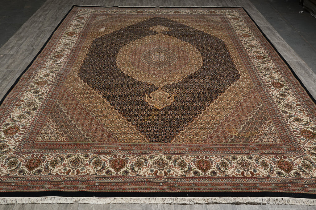 Decorative rug with intricate patterns on a plain background