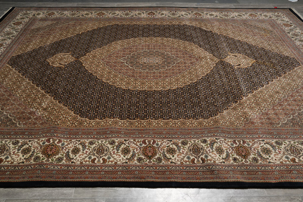 Decorative rug with intricate patterns on a plain background
