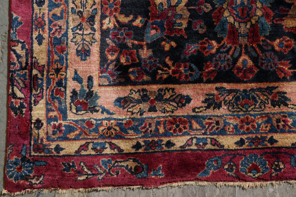 12.7 x 19.5 Genuine Antique Persian Rug Burgundy Blue 1930's #PIX-231