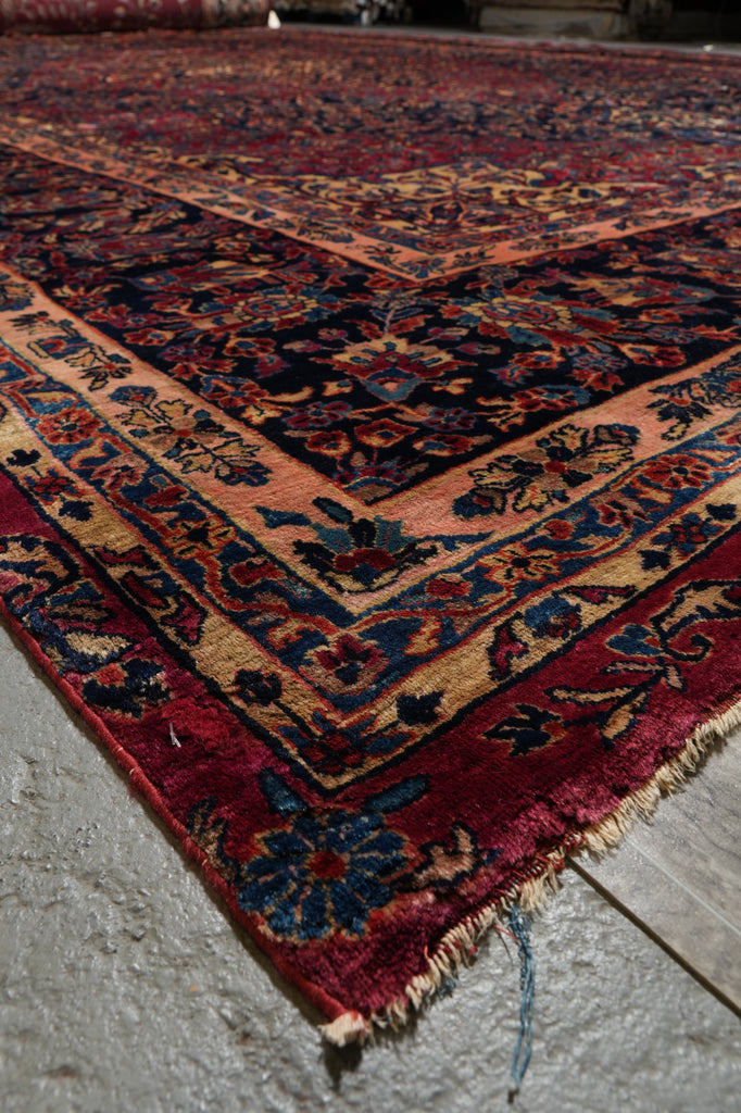 12.7 x 19.5 Genuine Antique Persian Rug Burgundy Blue 1930's #PIX-231