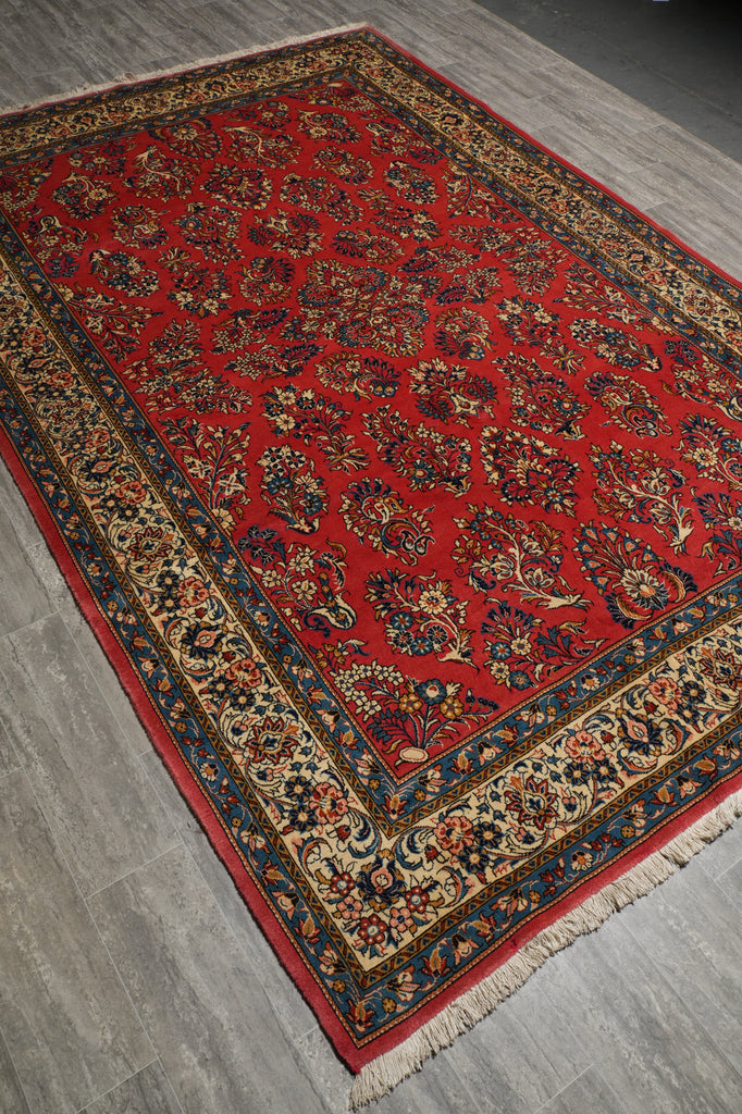 7.3 x 10.3 Pinky Salmon Persian Sarouk Wool Rug #B-72414