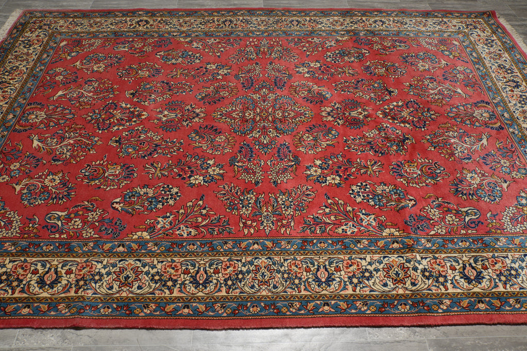 7.3 x 10.3 Pinky Salmon Persian Sarouk Wool Rug #B-72414