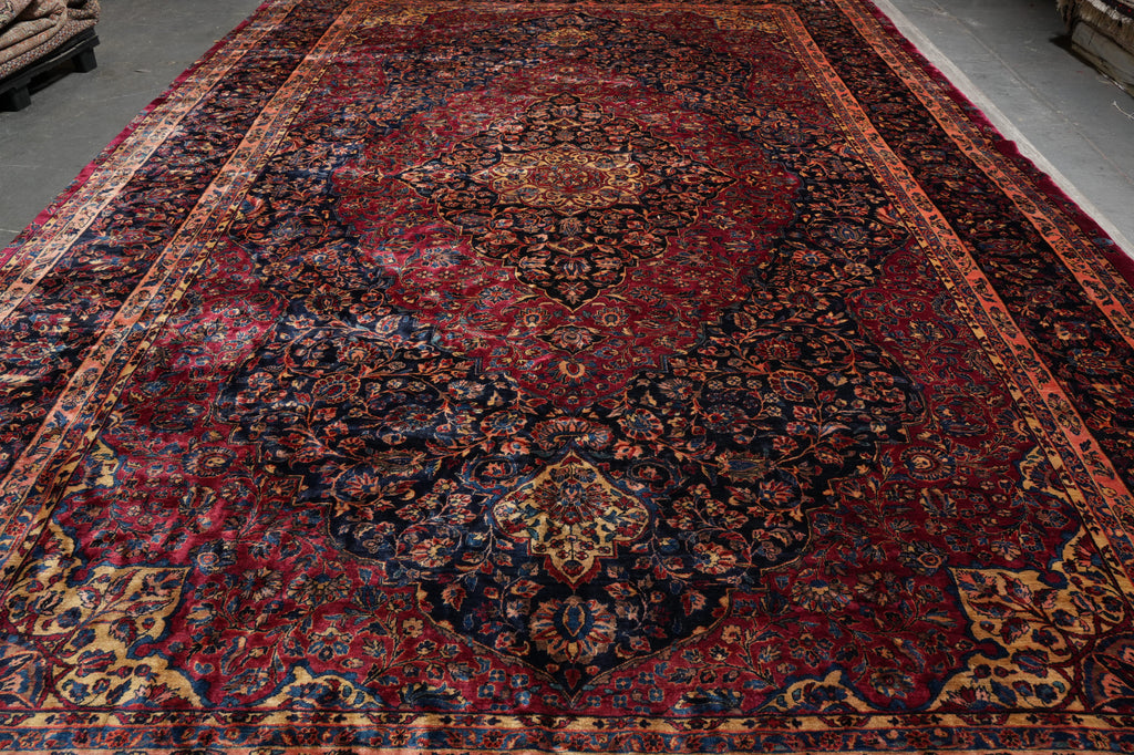 12.7 x 19.5 Genuine Antique Persian Rug Burgundy Blue 1930's #PIX-231