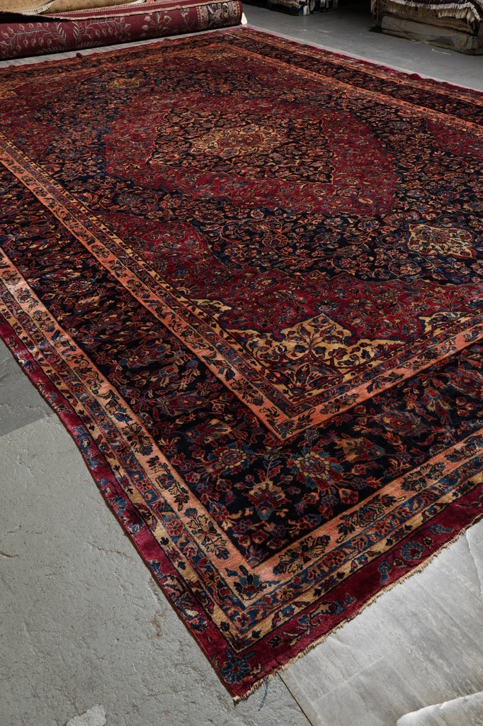 12.7 x 19.5 Genuine Antique Persian Rug Burgundy Blue 1930's #PIX-231