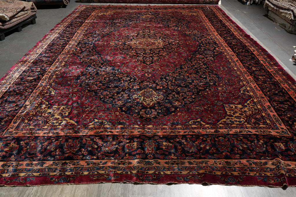 12.7 x 19.5 Genuine Antique Persian Rug Burgundy Blue 1930's #PIX-231