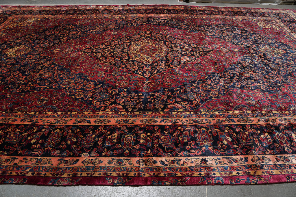 12.7 x 19.5 Genuine Antique Persian Rug Burgundy Blue 1930's #PIX-231