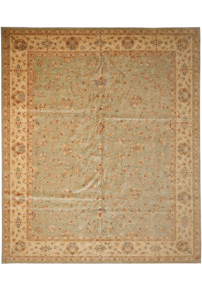 14 x 15.9 Light Green Chobi Peshawar Quality Natural Wool Rug #PIX-15431