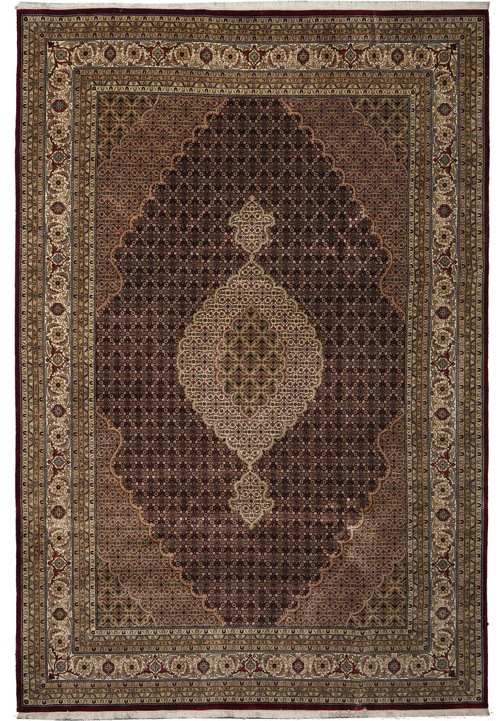 Decorative rug with intricate patterns on a plain background