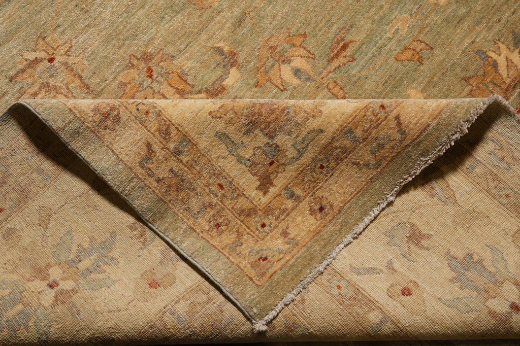 14 x 15.9 Light Green Chobi Peshawar Quality Natural Wool Rug #PIX-15431