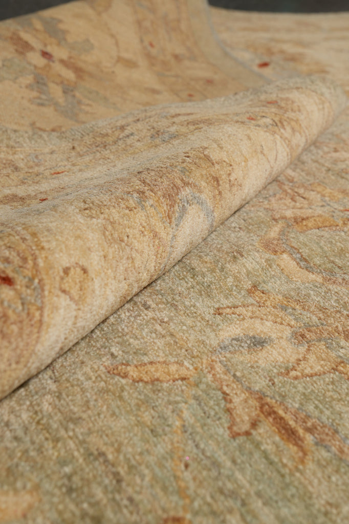 14 x 15.9 Light Green Chobi Peshawar Quality Natural Wool Rug #PIX-15431