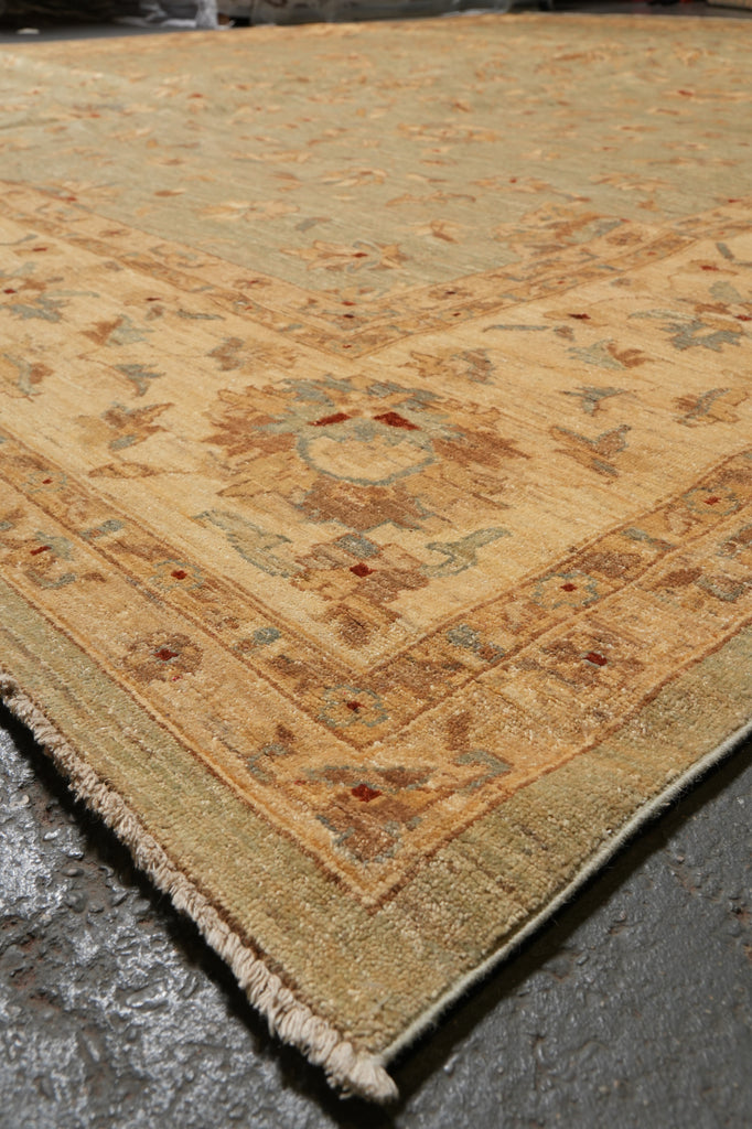 14 x 15.9 Light Green Chobi Peshawar Quality Natural Wool Rug #PIX-15431