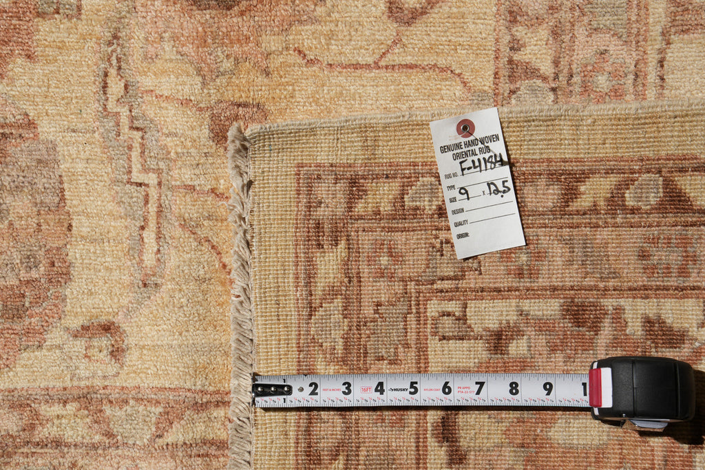 9 x 12.5 Golden Handmade Rug Chobi Peshawar Zigler #F-4184