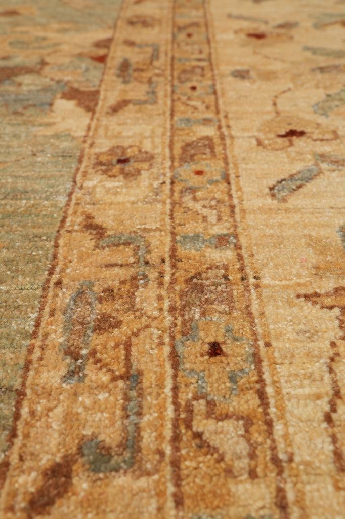 14 x 15.9 Light Green Chobi Peshawar Quality Natural Wool Rug #PIX-15431