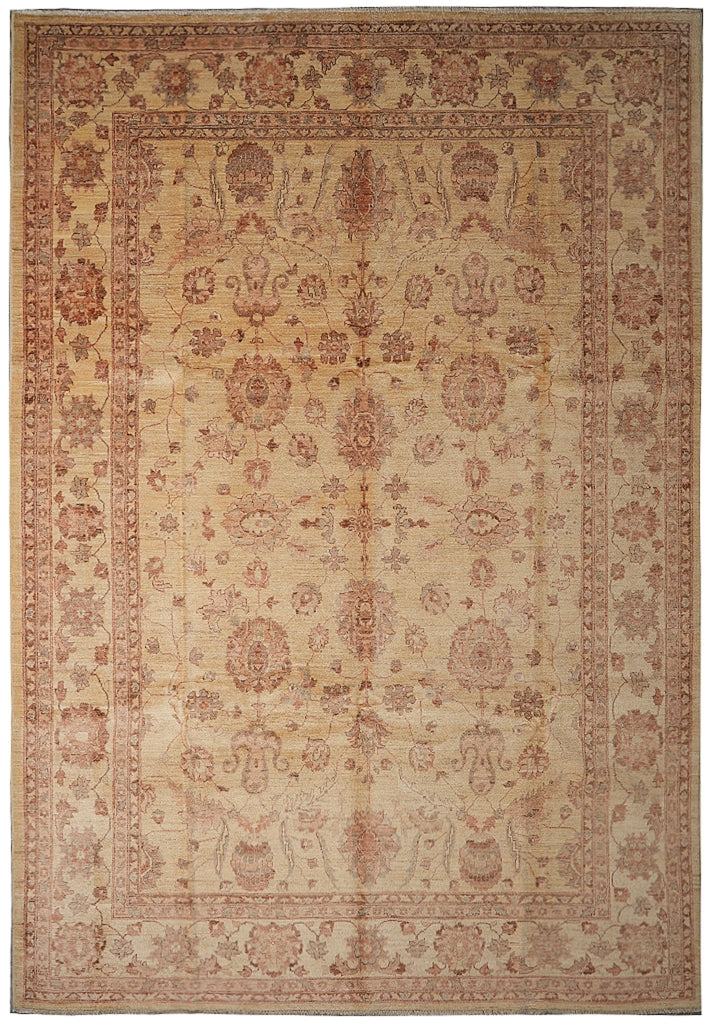 9 x 12.5 Golden Handmade Rug Chobi Peshawar Zigler #F-4184