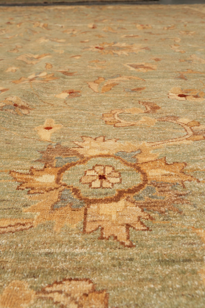 14 x 15.9 Light Green Chobi Peshawar Quality Natural Wool Rug #PIX-15431