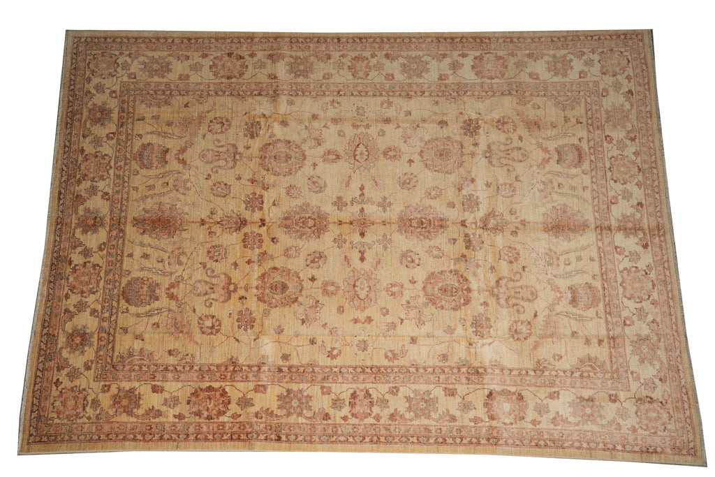 9 x 12.5 Golden Handmade Rug Chobi Peshawar Zigler #F-4184