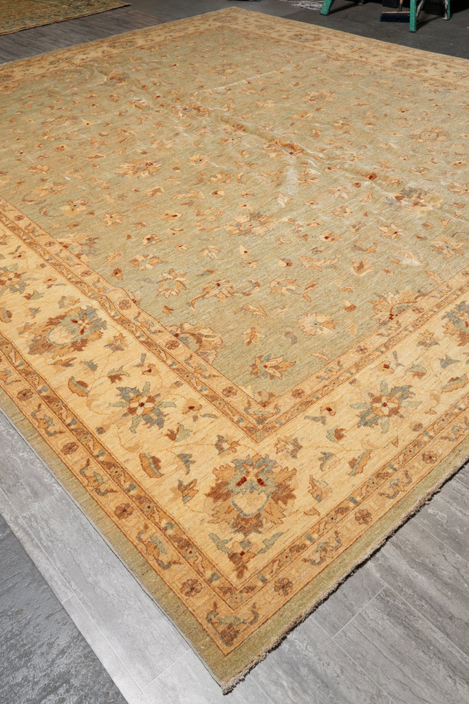 14 x 15.9 Light Green Chobi Peshawar Quality Natural Wool Rug #PIX-15431