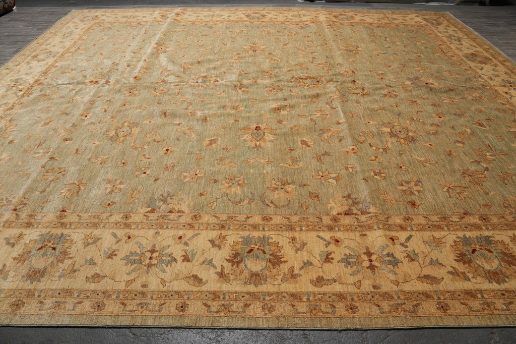 14 x 15.9 Light Green Chobi Peshawar Quality Natural Wool Rug #PIX-15431