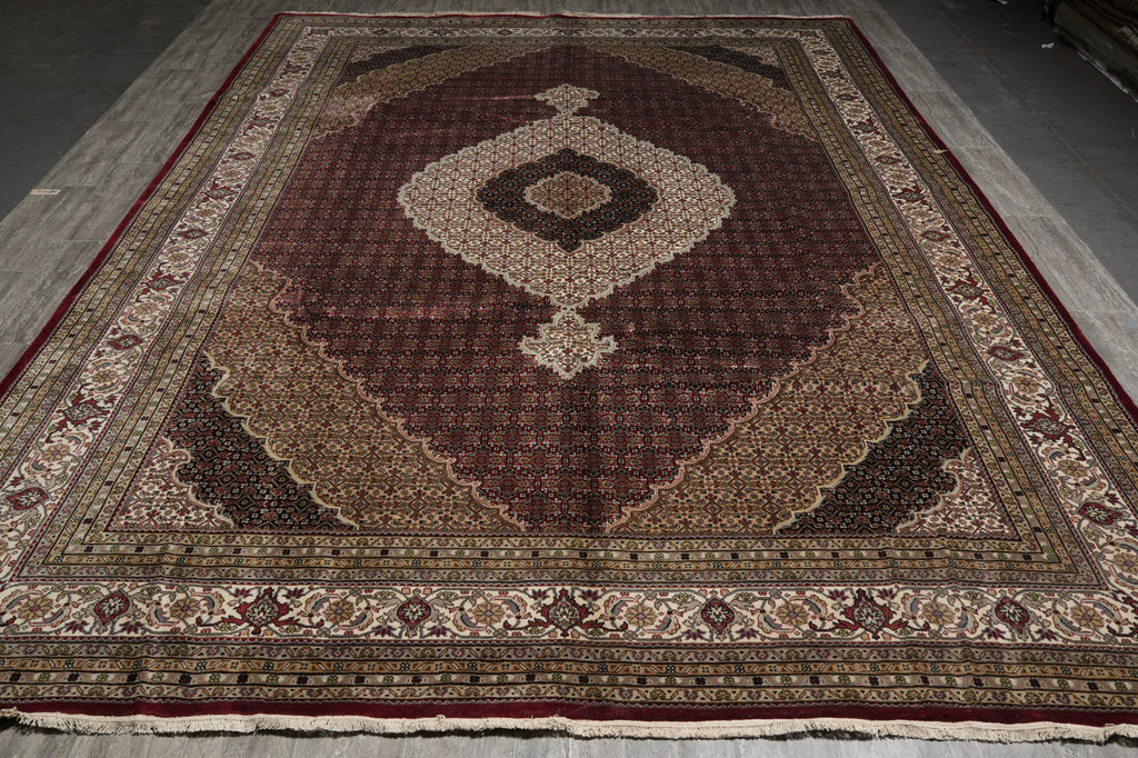 Decorative rug with intricate patterns on a plain background