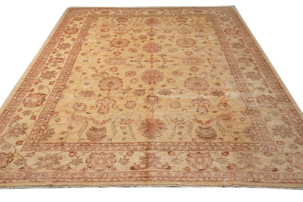 9 x 12.5 Golden Handmade Rug Chobi Peshawar Zigler #F-4184