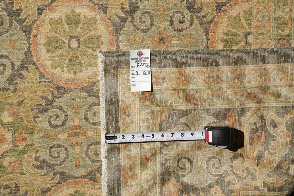 9 x 12.4 Neutral Autumn detailed New Handmade Chobi Peshawar Carpet #F-4186