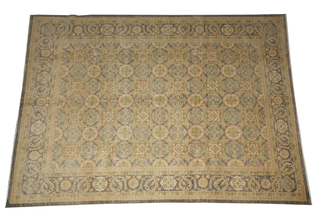 9 x 12.4 Neutral Autumn detailed New Handmade Chobi Peshawar Carpet #F-4186