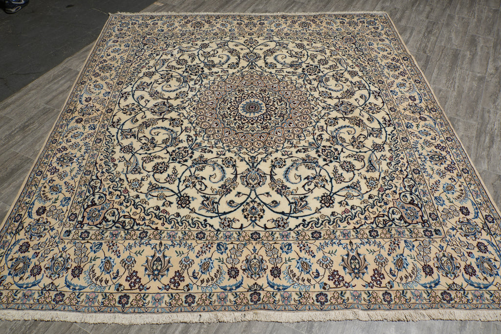 8 x 9 Squarish  Wool and Silk Persian High End Signed Nain Rug #PIX-21853