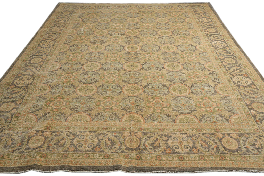 9 x 12.4 Neutral Autumn detailed New Handmade Chobi Peshawar Carpet #F-4186