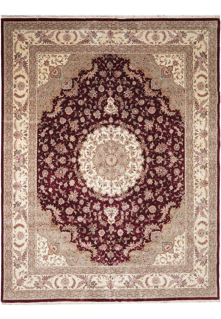 12 x 15 High Quality Handmade Wool and Silk Rug Burgundy