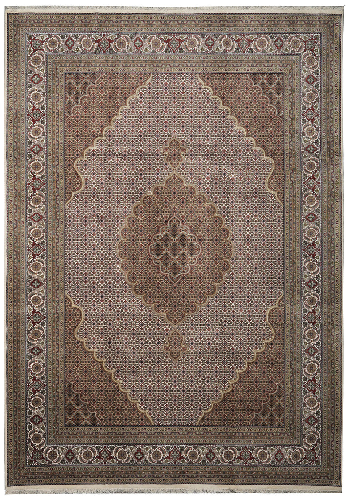 Decorative rug with intricate patterns and a central medallion design.