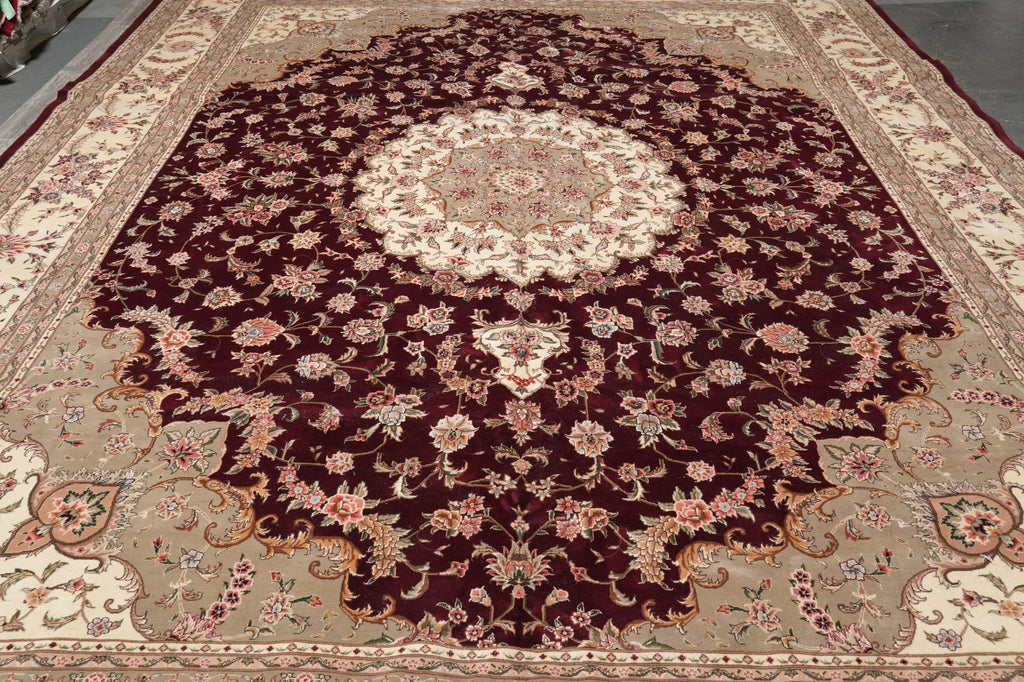 12 x 15 High Quality Handmade Wool and Silk Rug Burgundy #F-4496