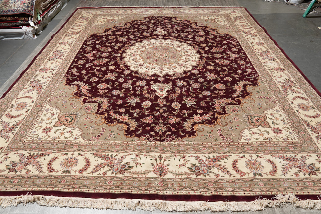 12 x 15 High Quality Handmade Wool and Silk Rug Burgundy #F-4496
