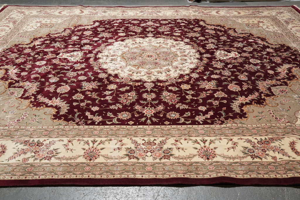12 x 15 High Quality Handmade Wool and Silk Rug Burgundy