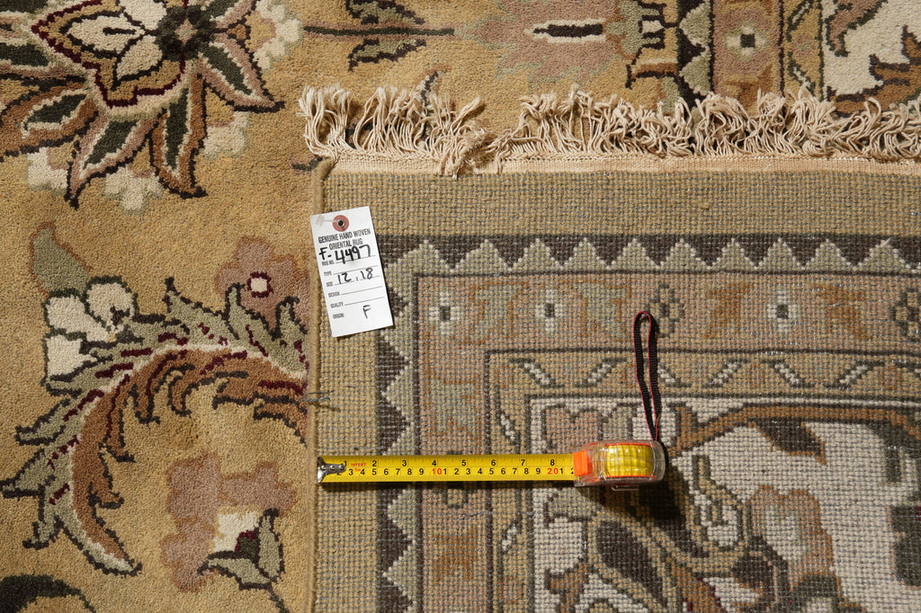 12 x 18 New Handmade India Wool Large Rug Gold #F-4497