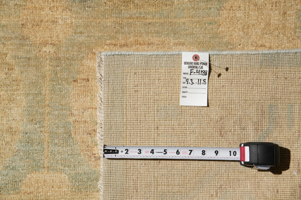 9.3 x 11.8 New Handmade Zigler Chobi Peshawar Rug Faded Green Gold #F-4188