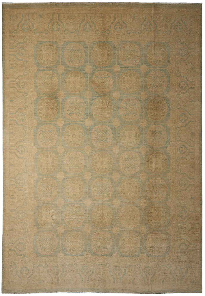 9.3 x 11.8 New Handmade Zigler Chobi Peshawar Rug Faded Green Gold #F-4188