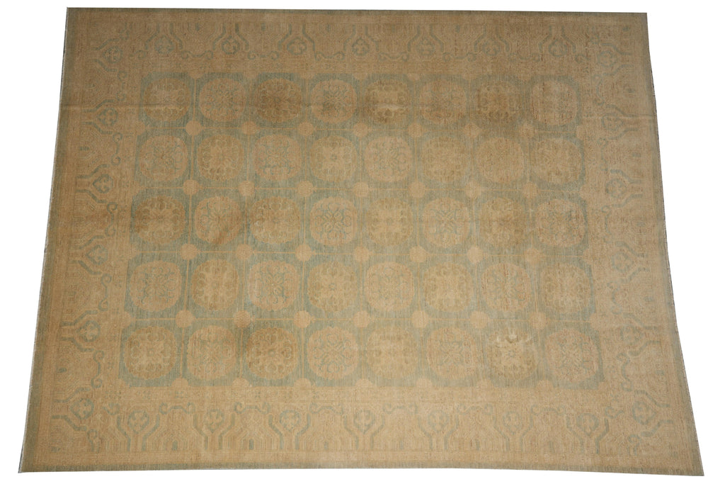 9.3 x 11.8 New Handmade Zigler Chobi Peshawar Rug Faded Green Gold #F-4188