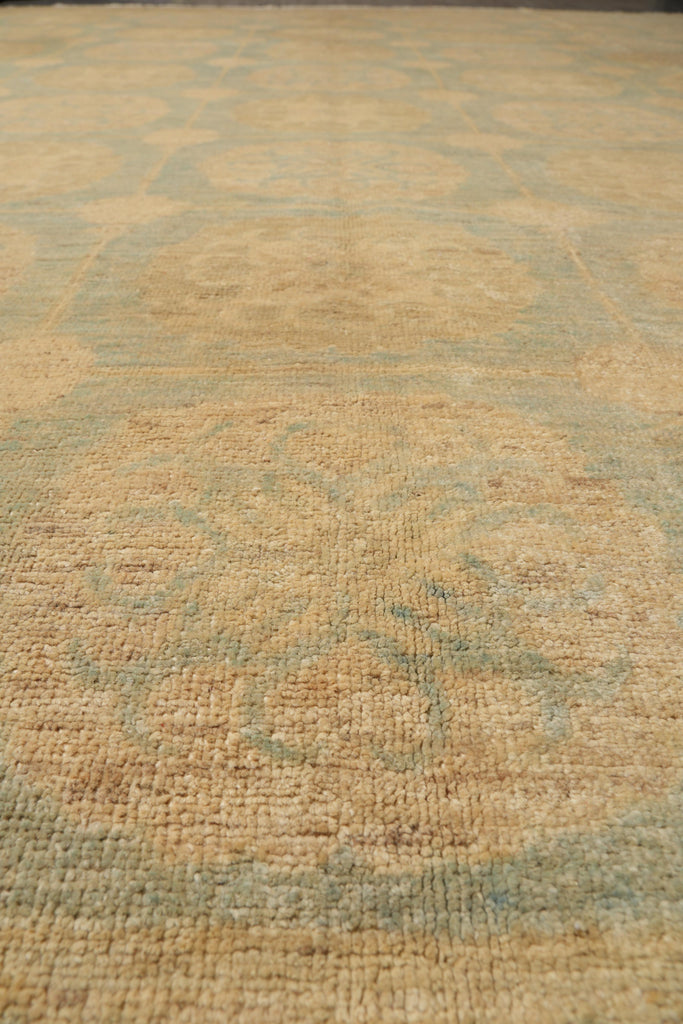 9.3 x 11.8 New Handmade Zigler Chobi Peshawar Rug Faded Green Gold #F-4188