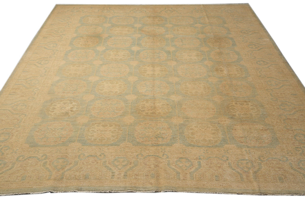 9.3 x 11.8 New Handmade Zigler Chobi Peshawar Rug Faded Green Gold #F-4188