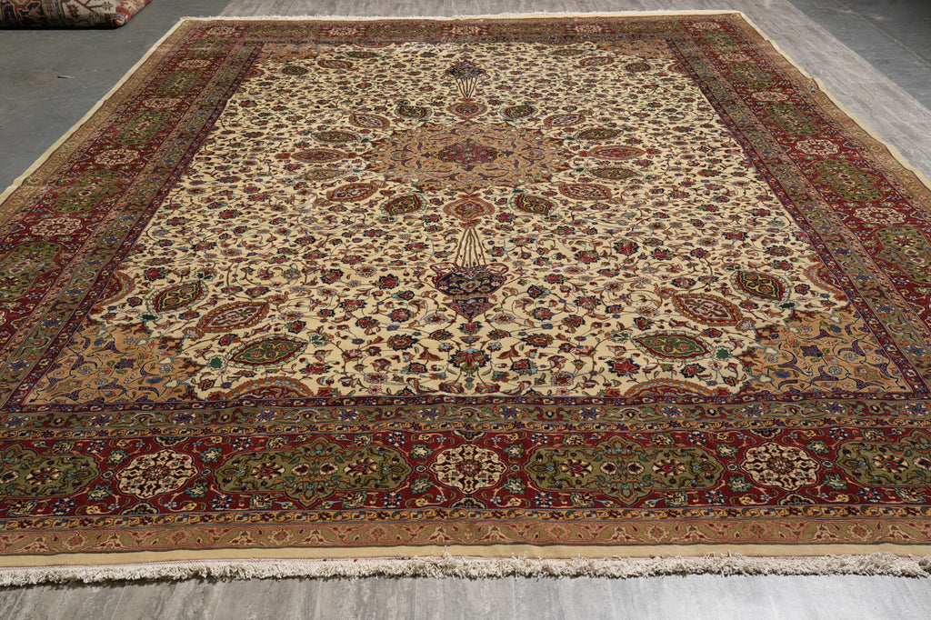 11.8 x 16.3 High Quality 400 KPSI Authentic Persian Tabriz Rug Sheik Safi  Iran 1980's #PIX-15080