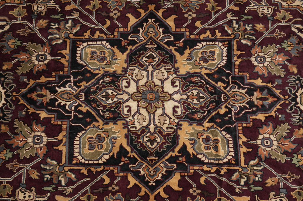 12 x 18 New Handmade Wool Heriz Rug Burgundy #F-4498