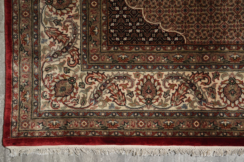 Decorative rug with intricate patterns on a plain background