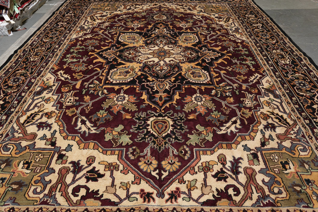 12 x 18 New Handmade Wool Heriz Rug Burgundy #F-4498