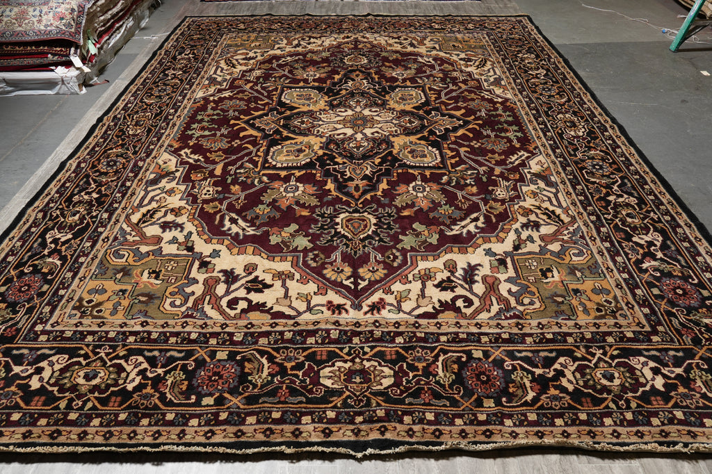 12 x 18 New Handmade Wool Heriz Rug Burgundy #F-4498
