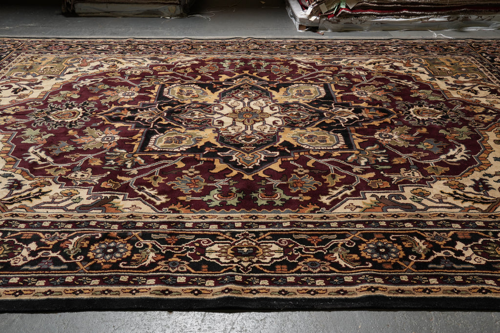 12 x 18 New Handmade Wool Heriz Rug Burgundy #F-4498