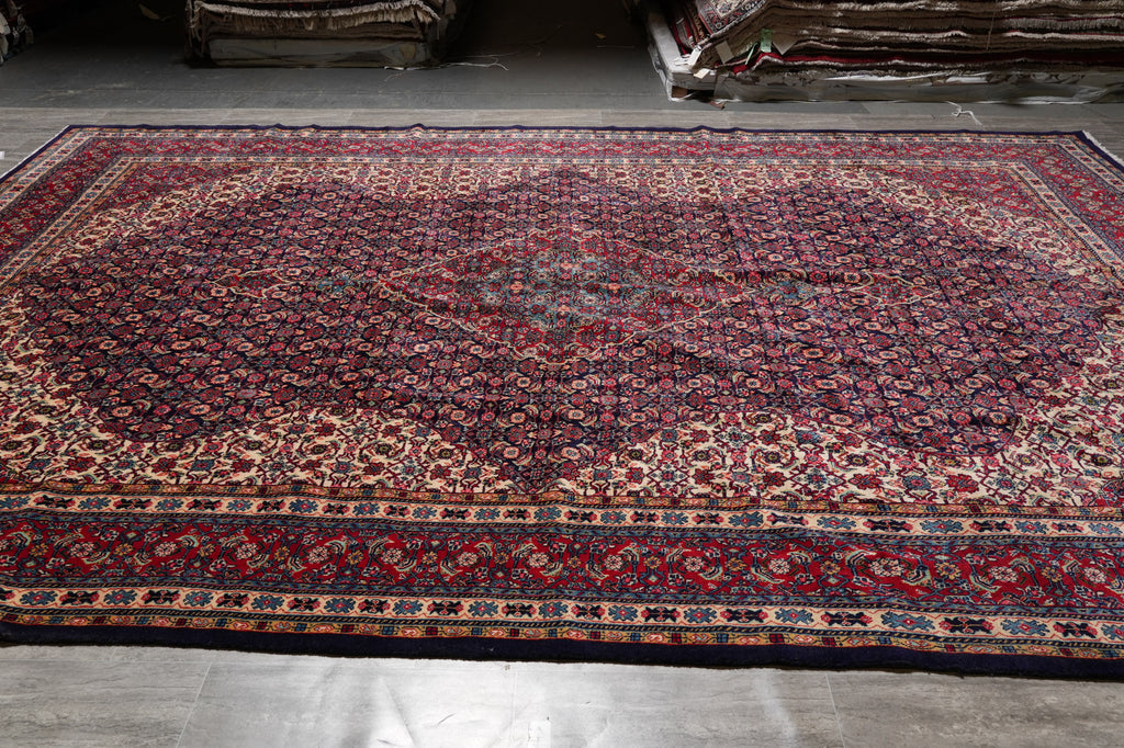 10.5 x 15.9 Authentic 1970's Persian Tabriz Wool Rug Mahi Herati #PIX-6329