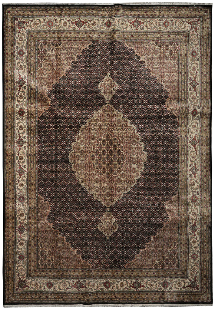 Decorative rug with intricate patterns and a central medallion design.