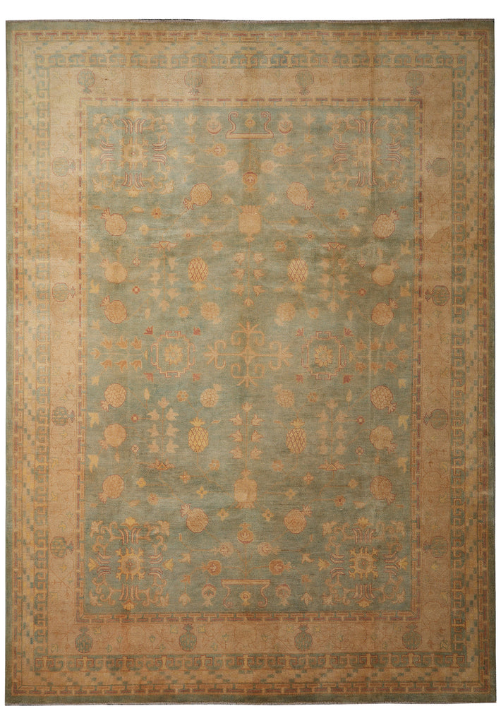 9 x 12.2 New Handmade Peshawar Chobi Rug Green Gold