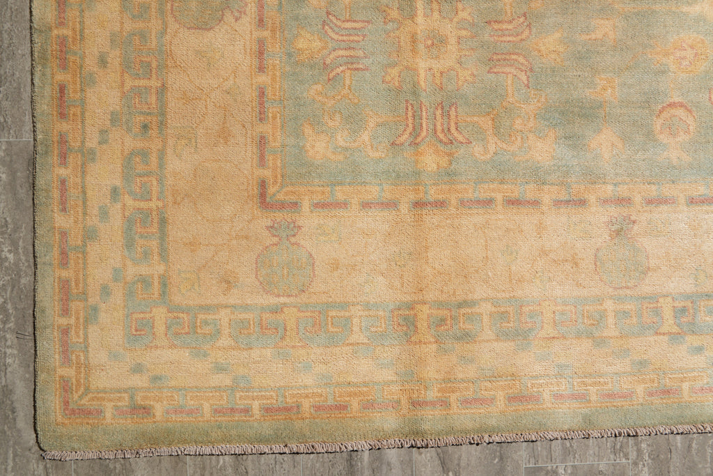 9 x 12 New Handmade Peshawar Chobi Rug Green Gold #F-4192